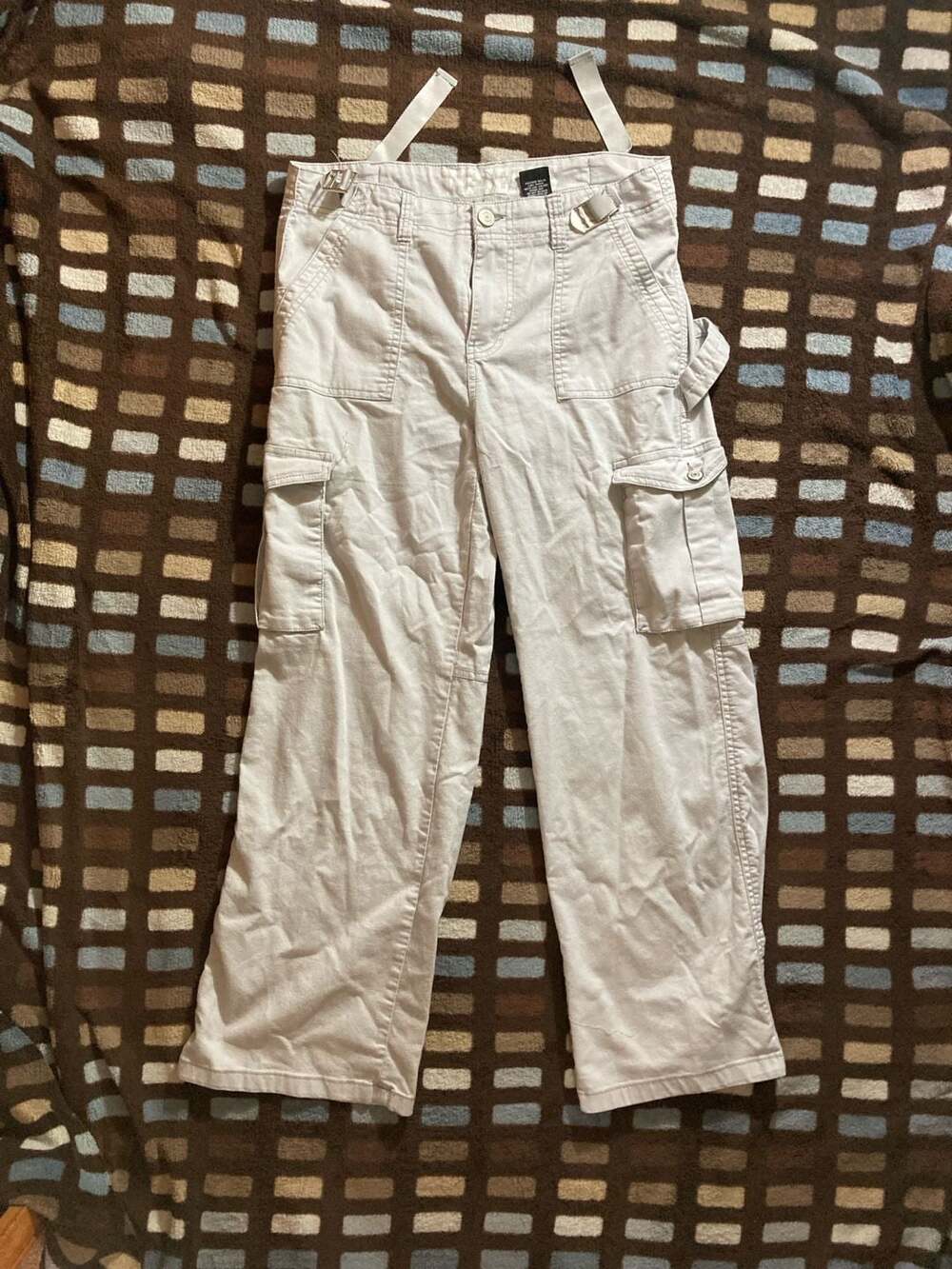 V.I.P. Jeans Y2K Tan Wide Leg Carpenter Cargo Pants with Straps